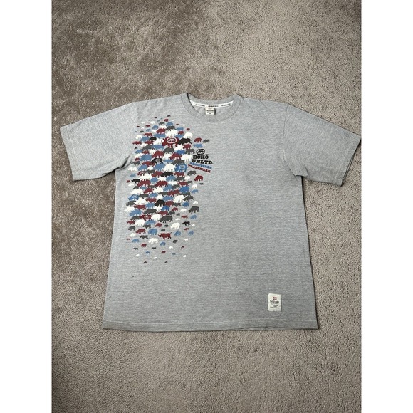 Vintage Ecko Unltd Rhino Logo Print T Shirt Mens Short Sleeve Y2K Gray Size 2XL - Picture 1 of 9